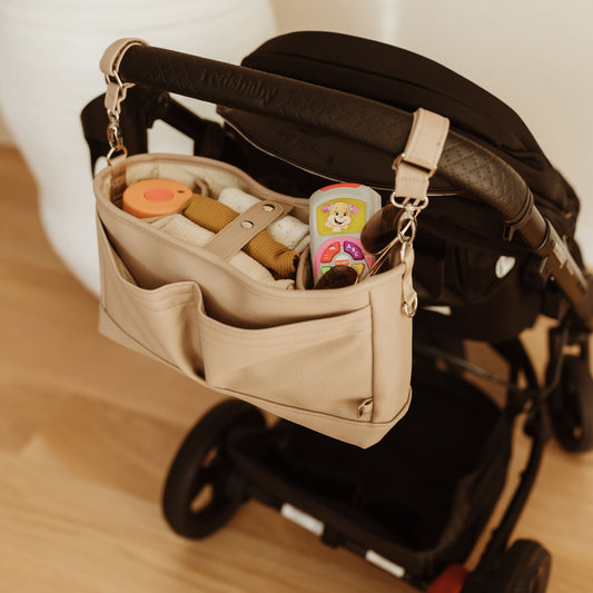 Signature Stroller and Pram Organiser/Caddy - Oat Dimple Vegan Leather