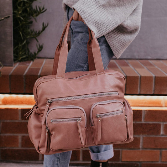Faux Leather Carry All Diaper Bag - Dusty Rose