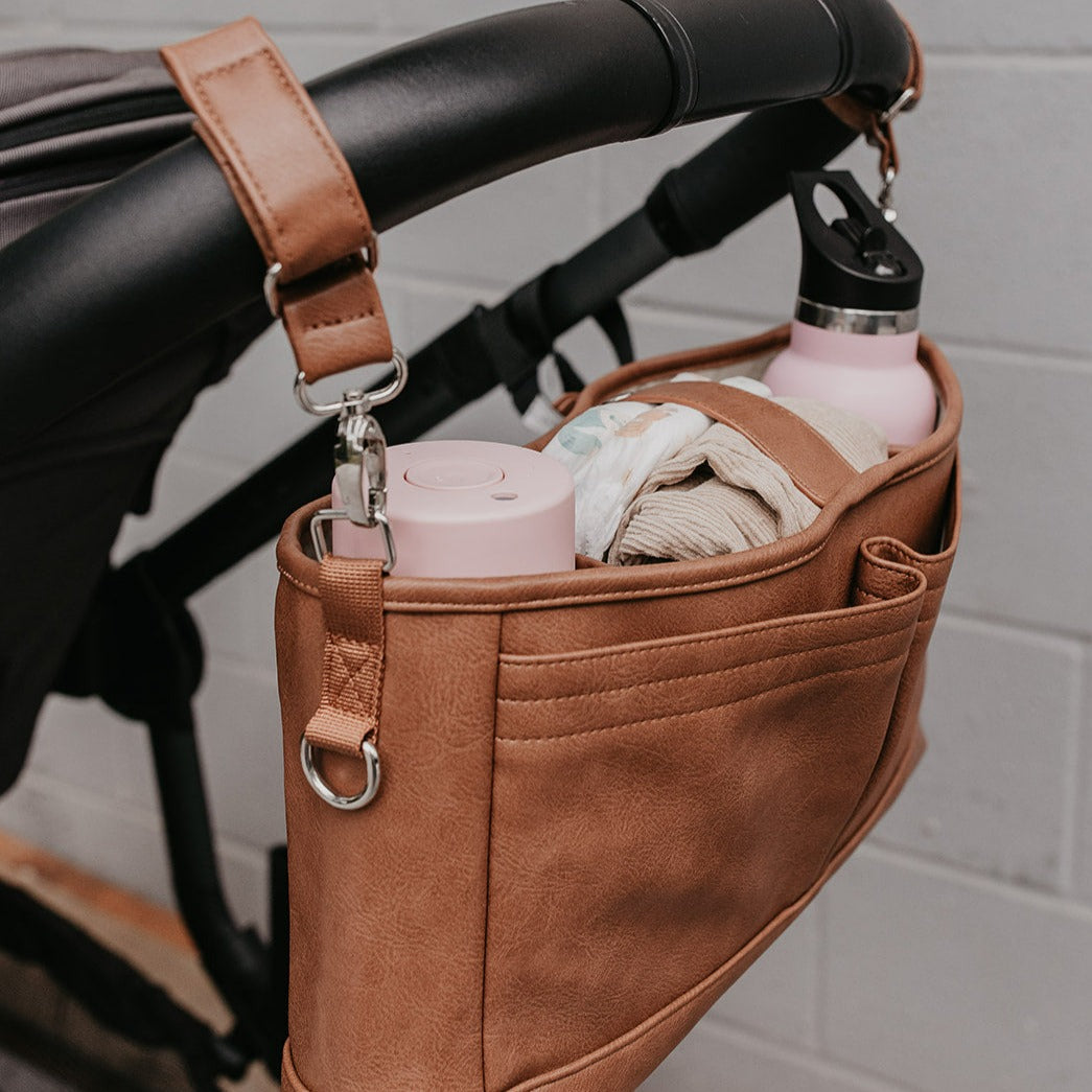 Signature Stroller and Pram Organiser/Caddy - Tan Vegan Leather